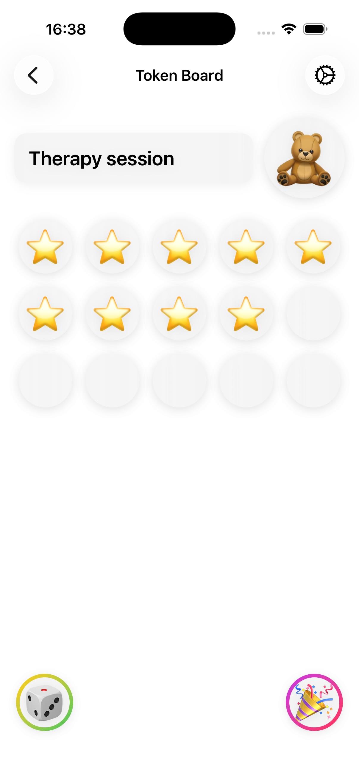 ABA Token Board app screenshot: colorful token board with star tokens and reward
